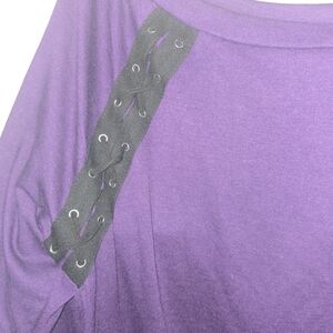 NWOT-Purple Women's Top with Black Lace-Up Detail Size Medium